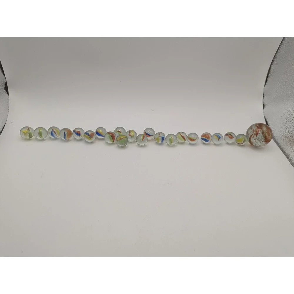 Vtg Glass Marbles Collection Orange Swirl Design Shooter &‎ 21 Cat Eye Marbles